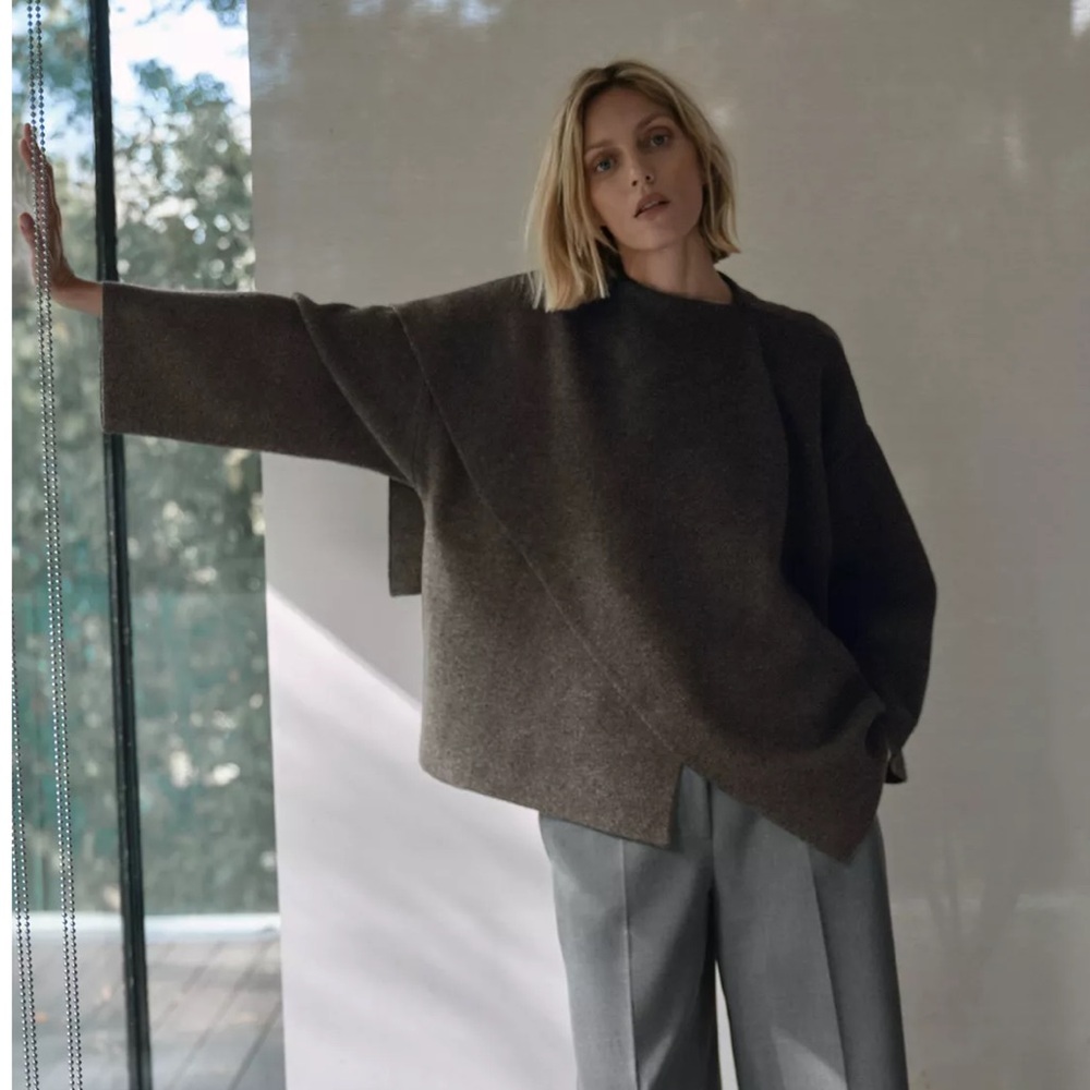 ZARA SHAWL COLLAR KNIT CAPE WITH ASYMMETRICAL SCARF - WOOL JACKET - SHORT COAT